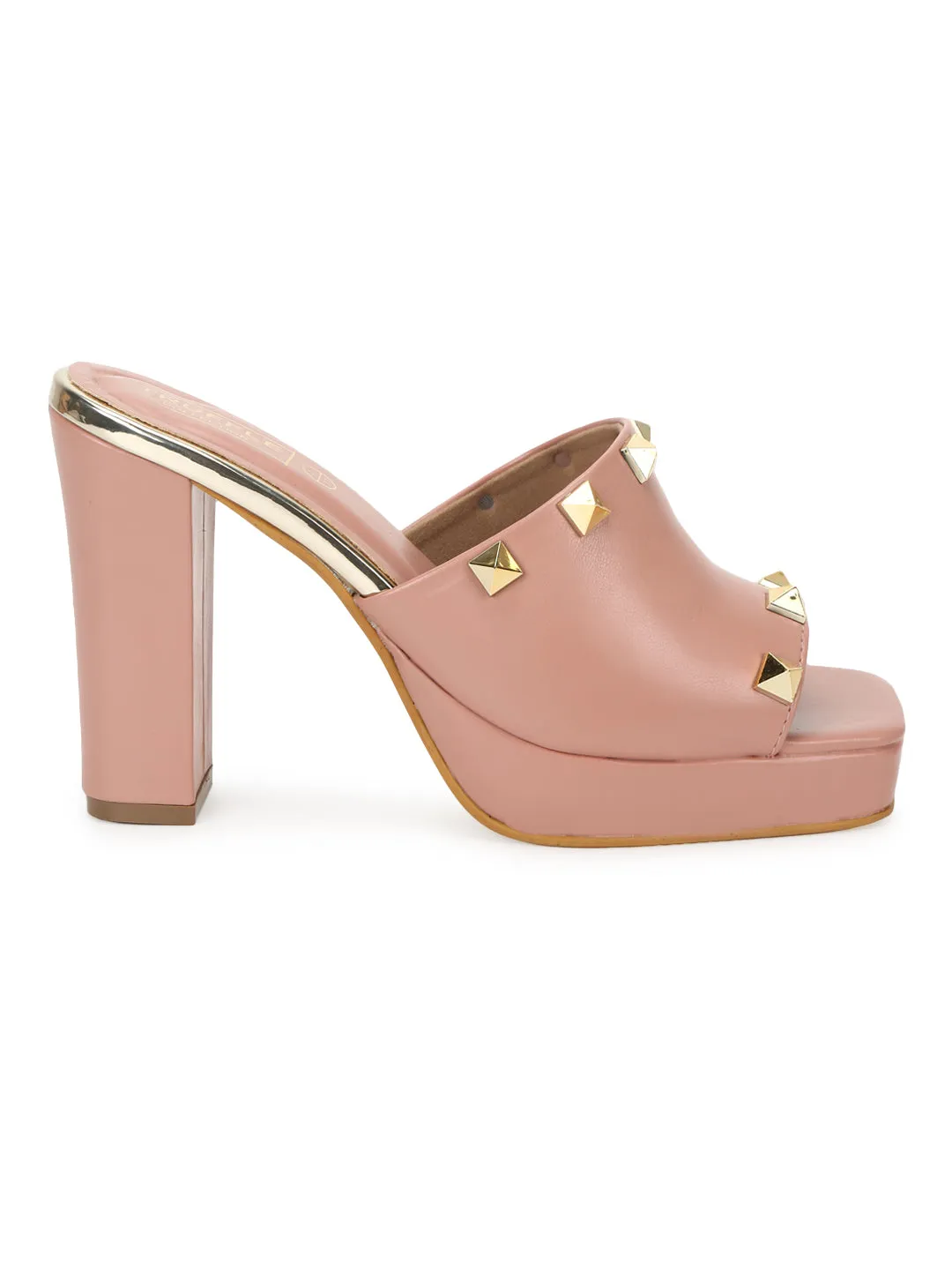 Nude PU Studded High Block Heel Mules (TC-SLC-R1011-NUD)