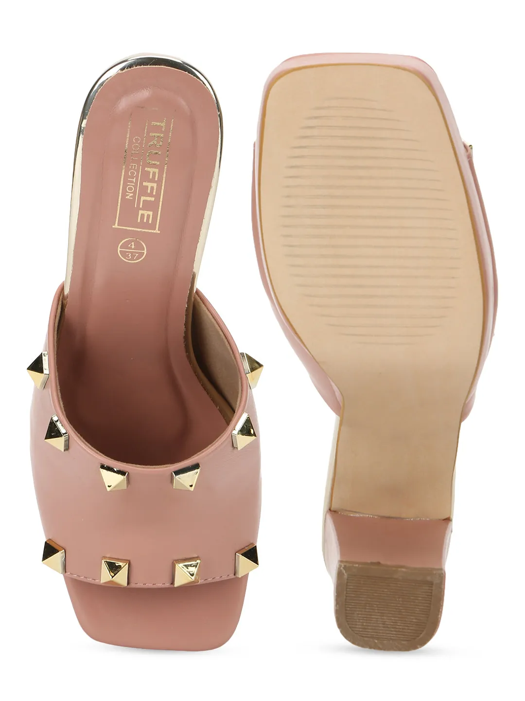 Nude PU Studded High Block Heel Mules (TC-SLC-R1011-NUD)