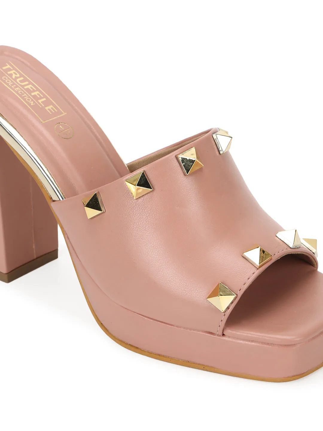 Nude PU Studded High Block Heel Mules (TC-SLC-R1011-NUD)