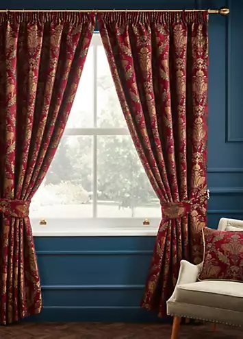 Paoletti Shiraz Floral Jacquard Pair of Pencil Pleat Curtains | Kaleidoscope