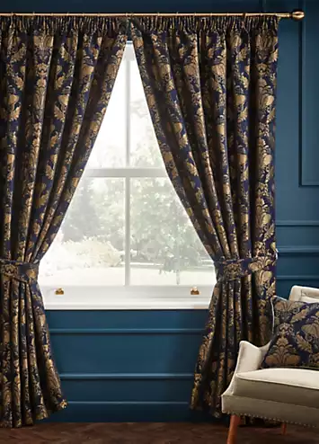 Paoletti Shiraz Floral Jacquard Pair of Pencil Pleat Curtains | Kaleidoscope