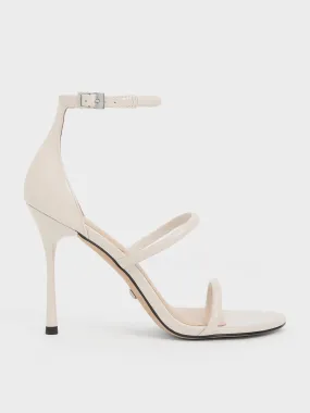 Patent Leather Triple Strap Heeled Sandals - Chalk