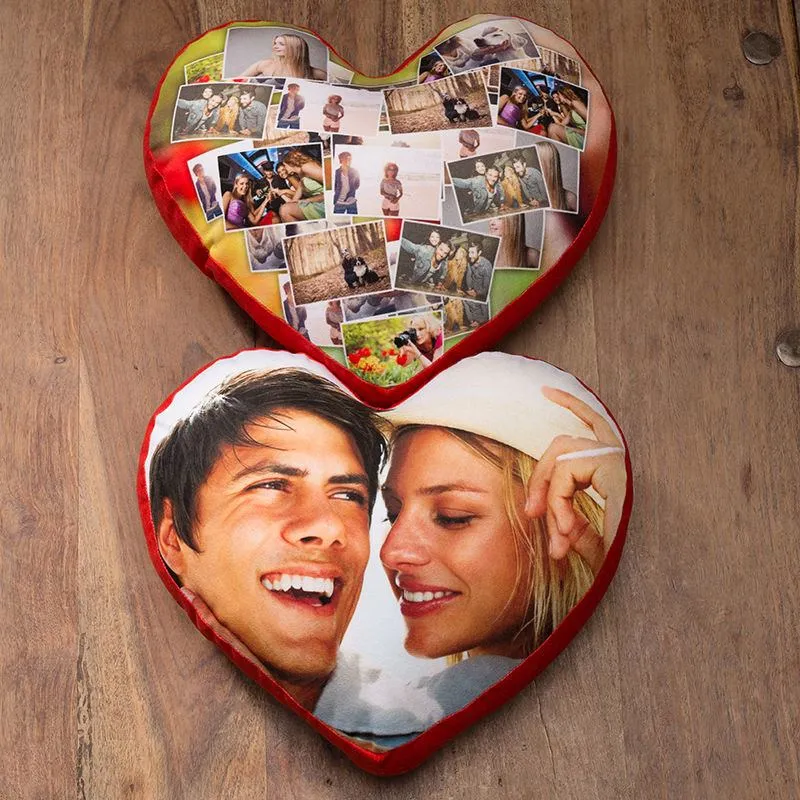 Personalised Heart Cushion. Heart-Shaped Photo Cushions.