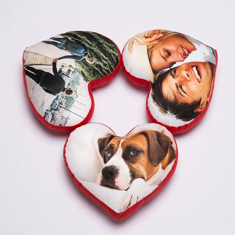 Personalised Heart Cushion. Heart-Shaped Photo Cushions.