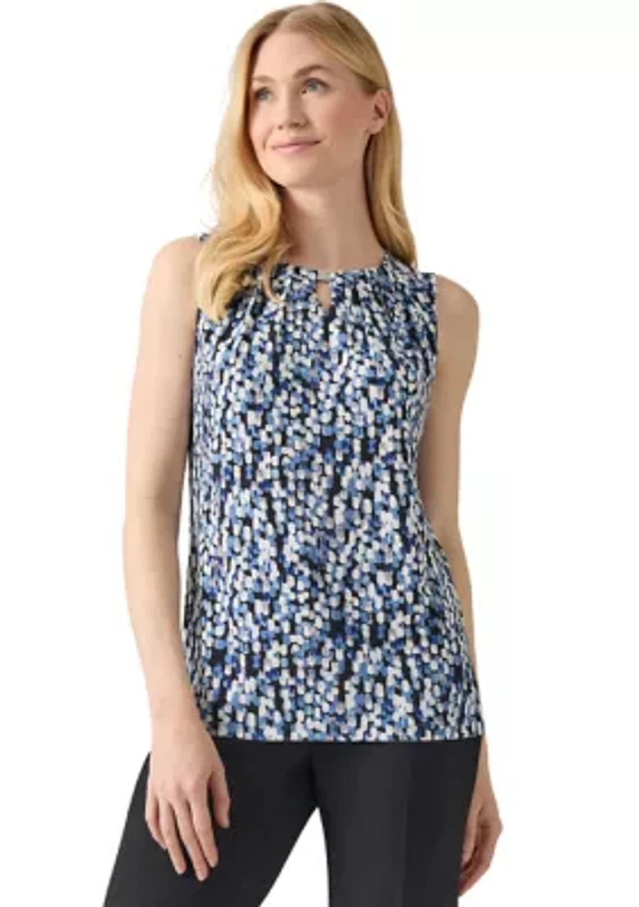 Petite Sleeveless Pleat Neck Top