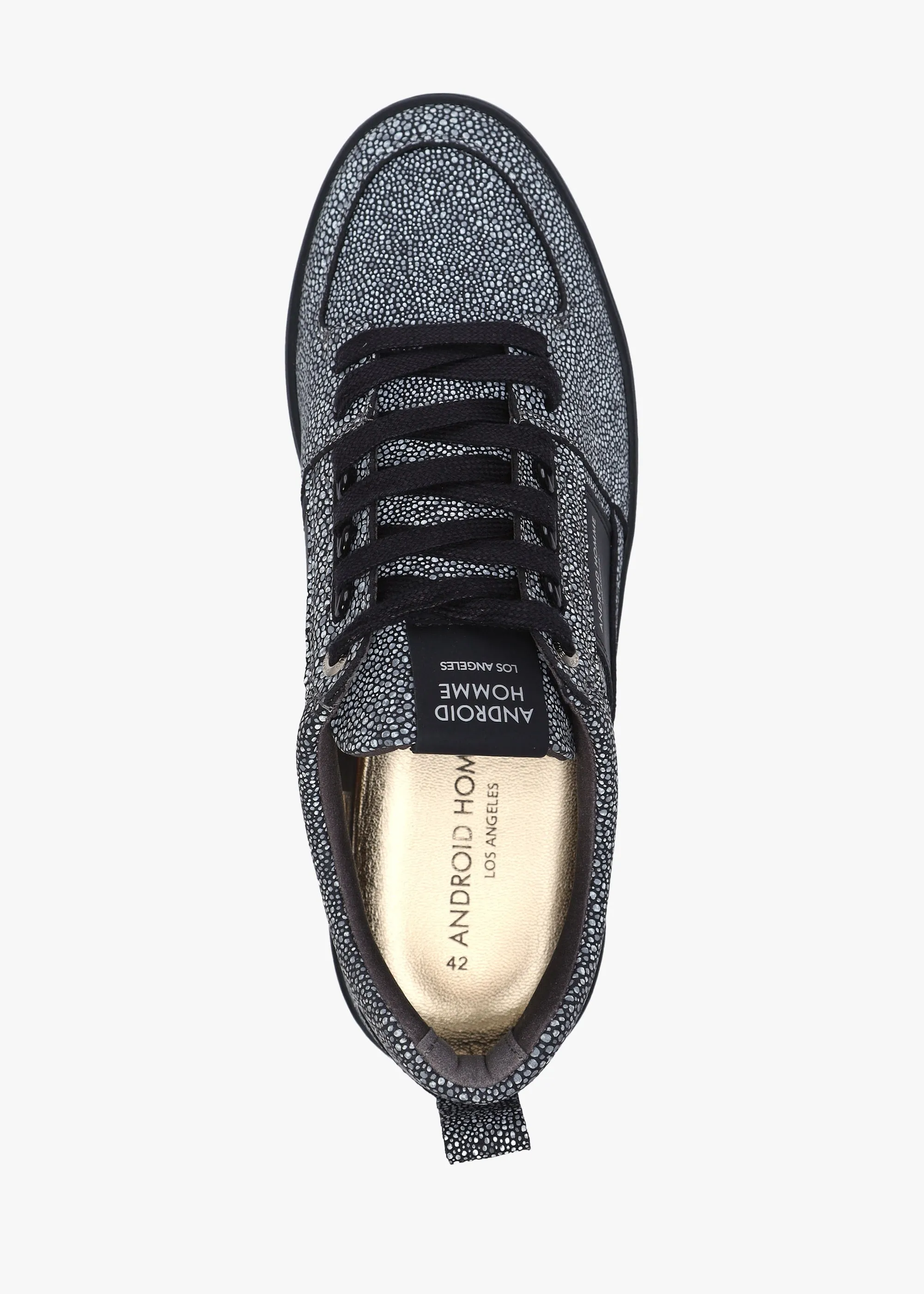 Point Dume Reflective Caviar Black Suede Low Top Trainers