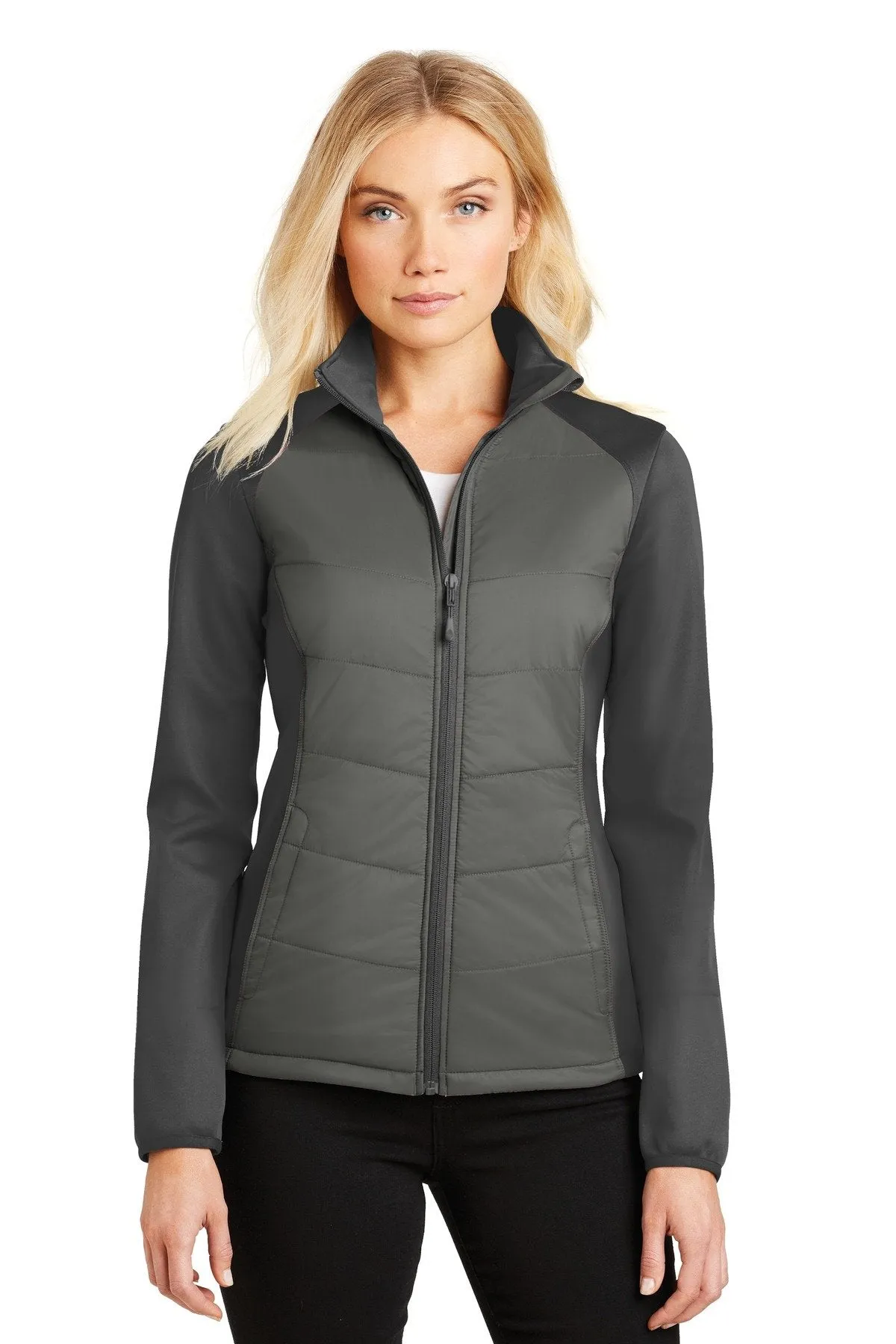 Port Authority Ladies Hybrid Soft Shell Jacket L787 Smoke Grey/ Grey Steel