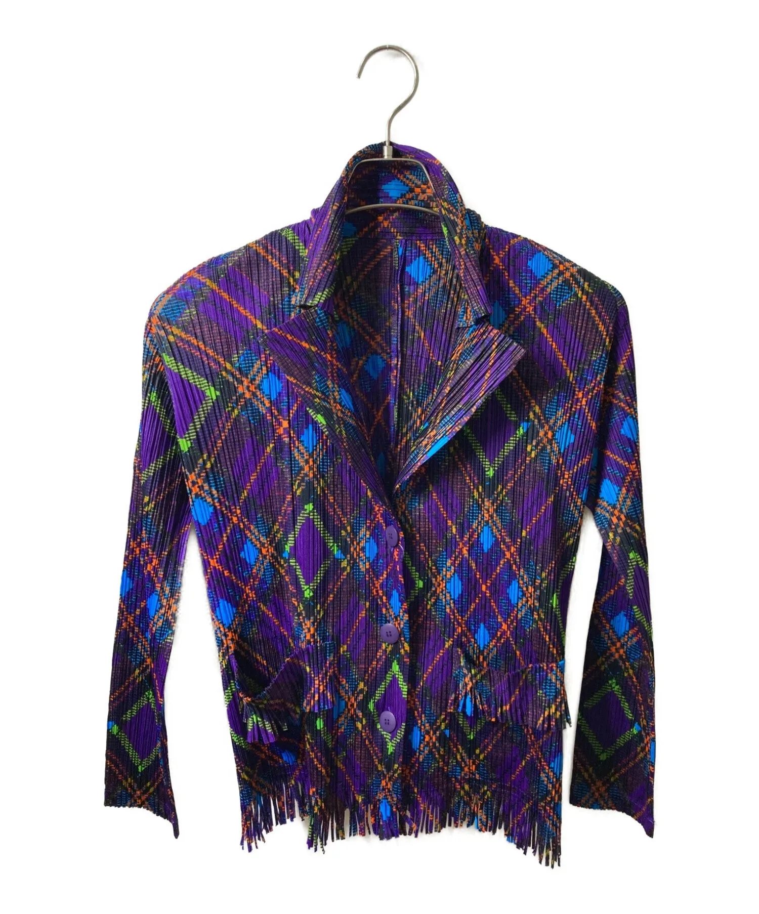 [Pre-owned] PLEATS PLEASE Argyle Print Hem Fringe Jacket PP73-JD663