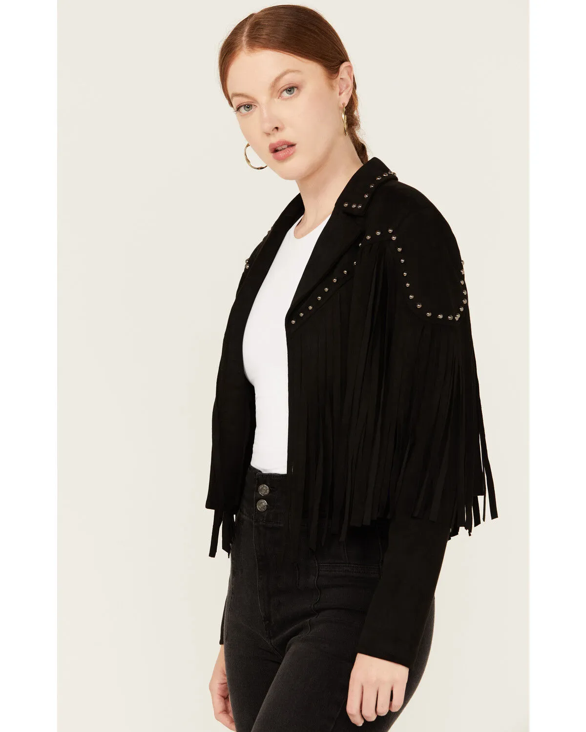 Product Name:  Blue B Women's Studded Faux Suede Fringe Jacket