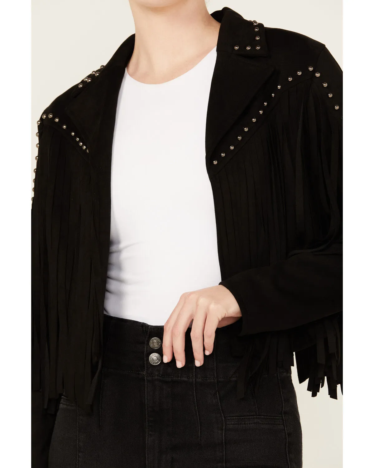 Product Name:  Blue B Women's Studded Faux Suede Fringe Jacket