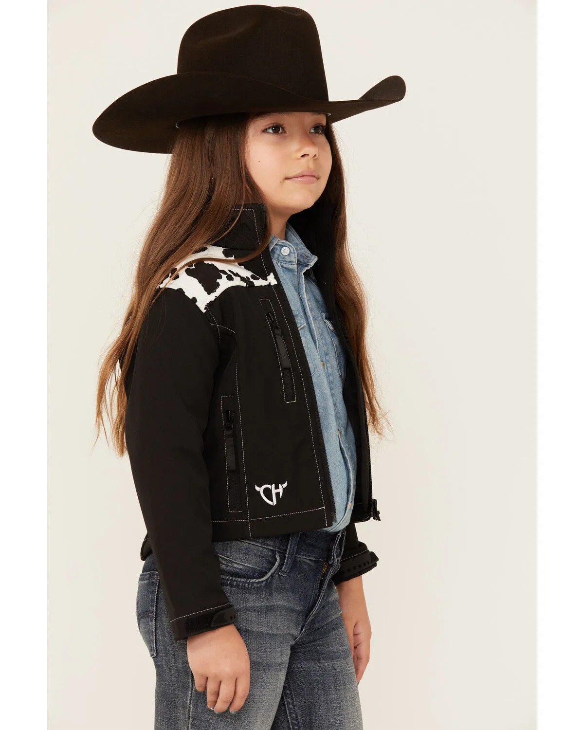 Product Name:  Cowgirl Hardware Girls' Cow Print Yoke Poly Shell Jacket