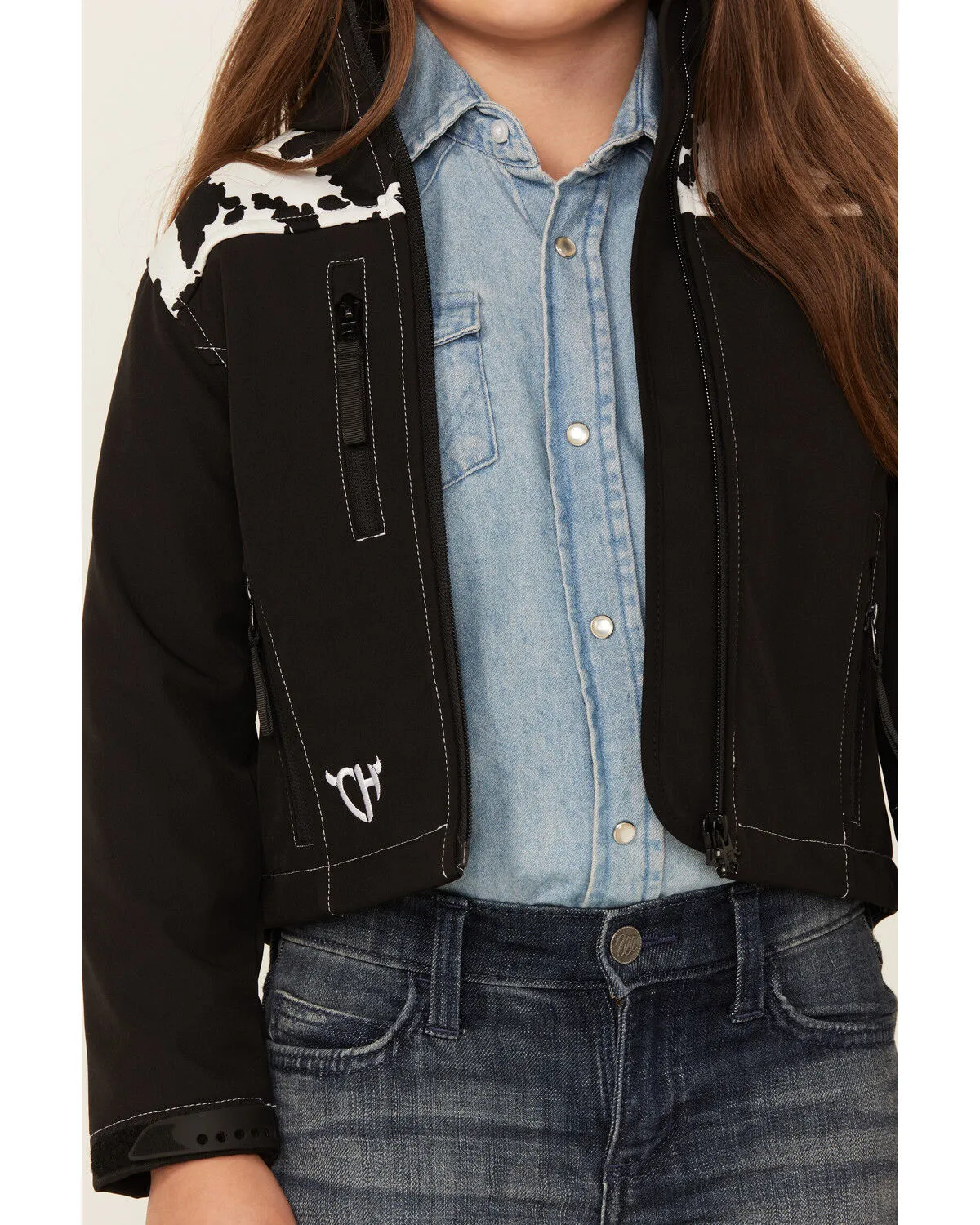 Product Name:  Cowgirl Hardware Girls' Cow Print Yoke Poly Shell Jacket