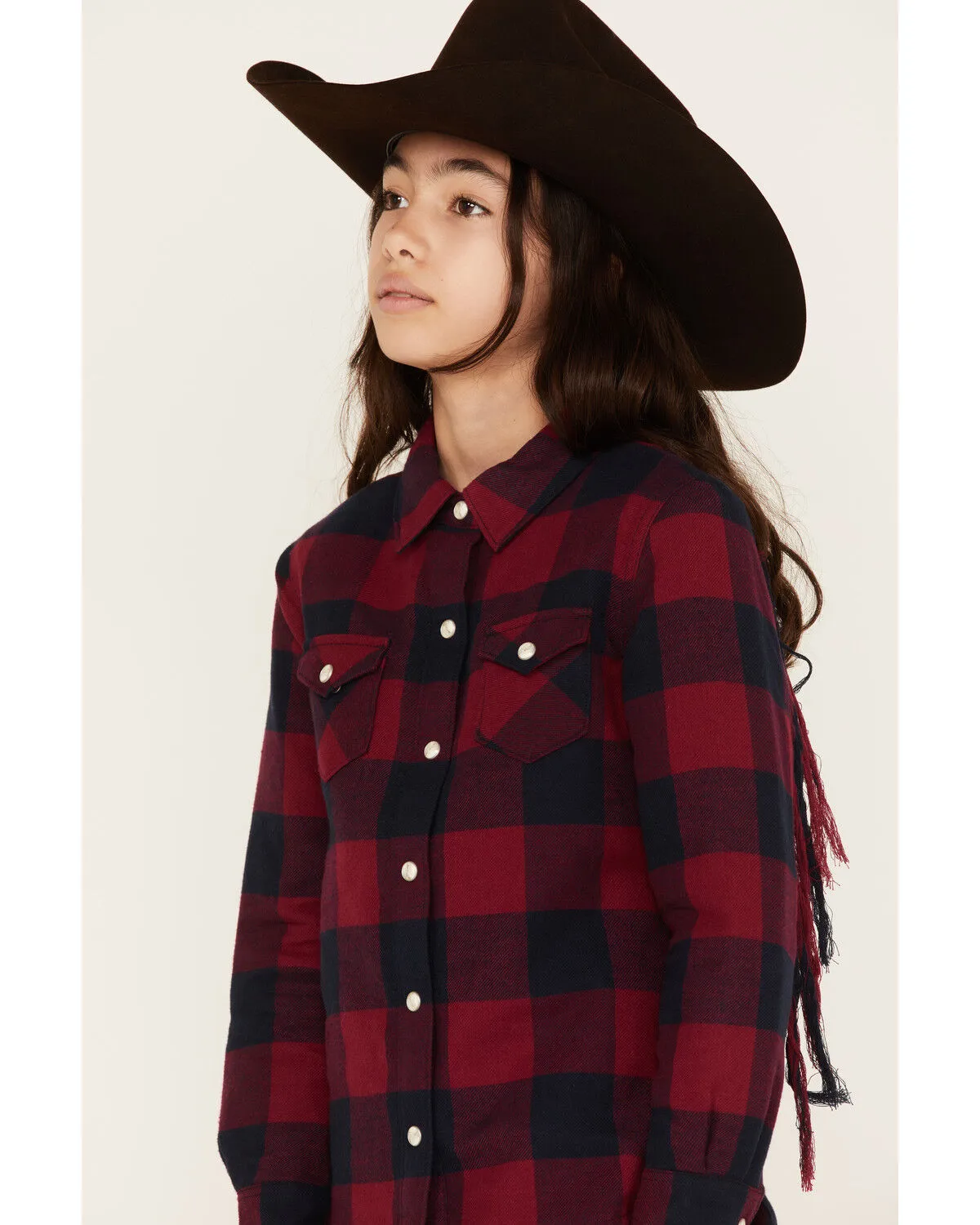 Product Name:  Cruel Girl Girls' Plaid Print Fringe Snap Jacket