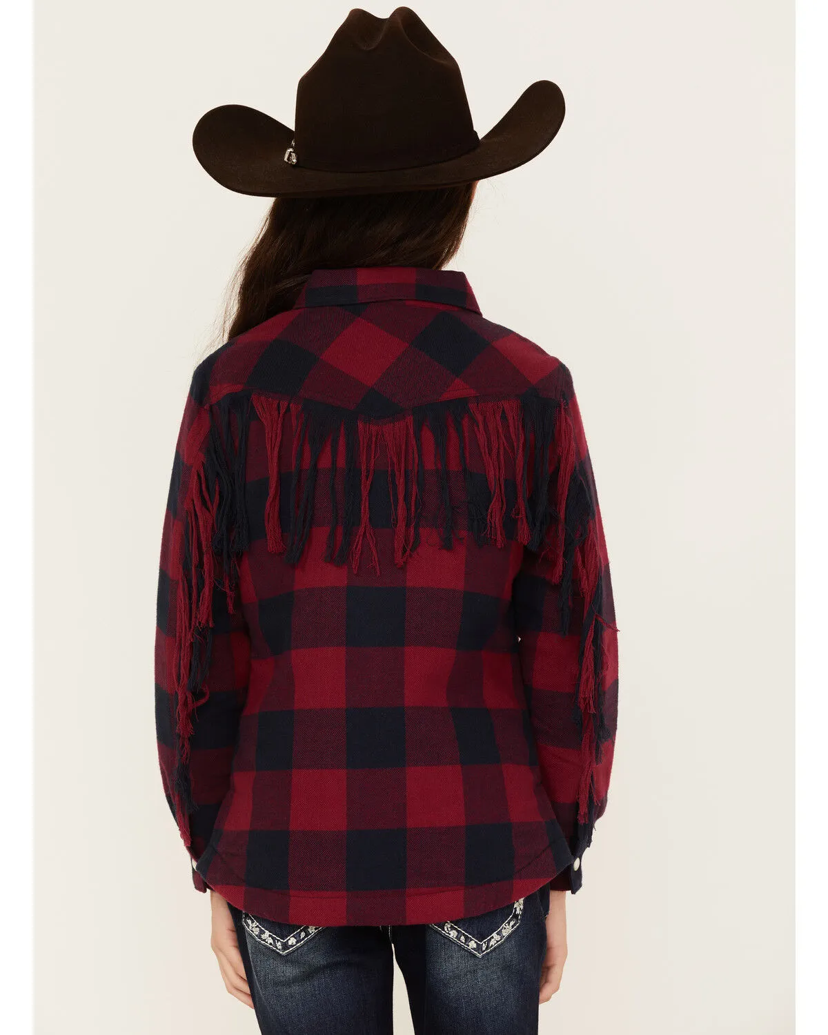 Product Name:  Cruel Girl Girls' Plaid Print Fringe Snap Jacket