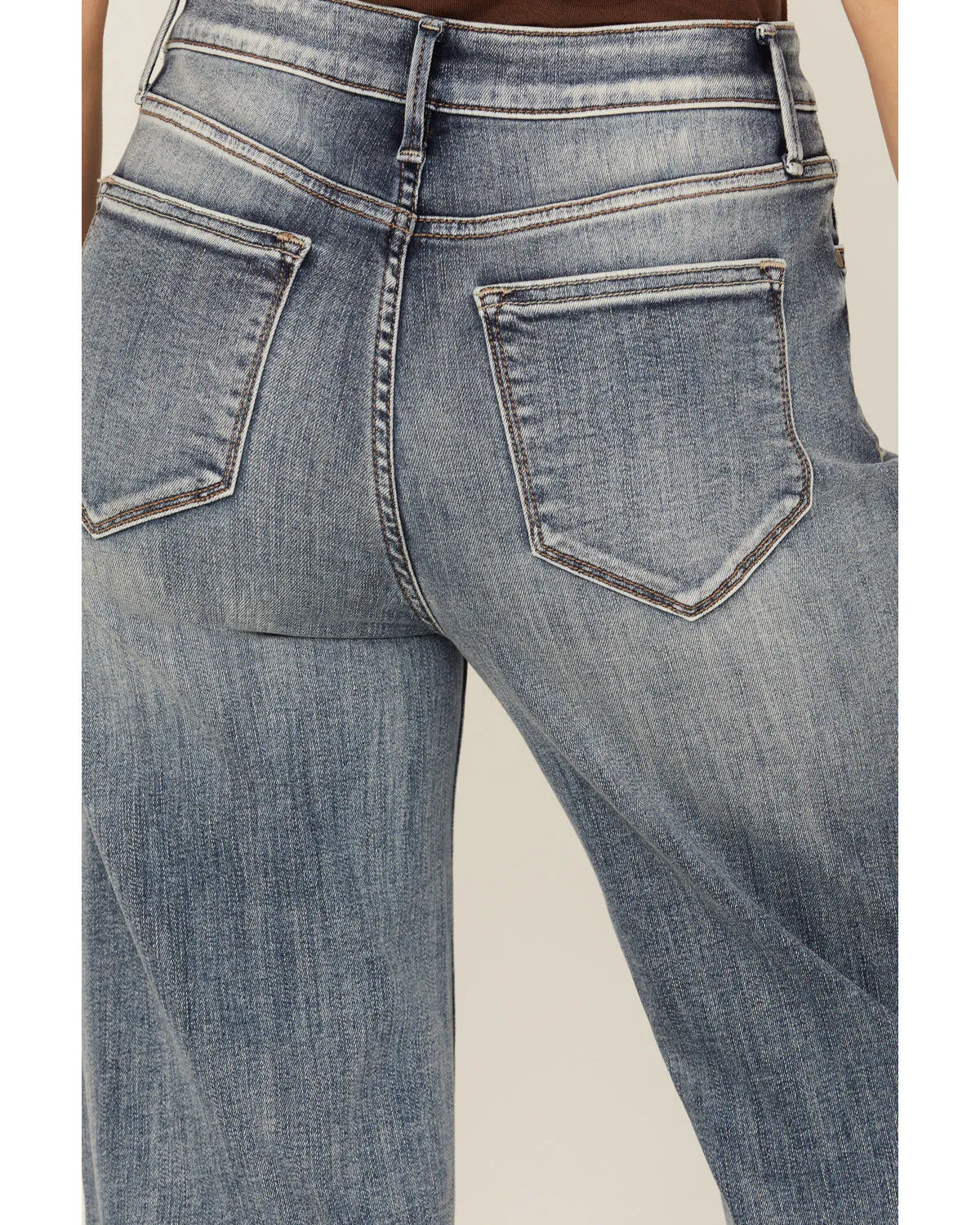 Product Name:  Driftwood Women's Penelope X Daisy Fields Medium Wash High Rise Destructed Flare Stretch Denim Jeans