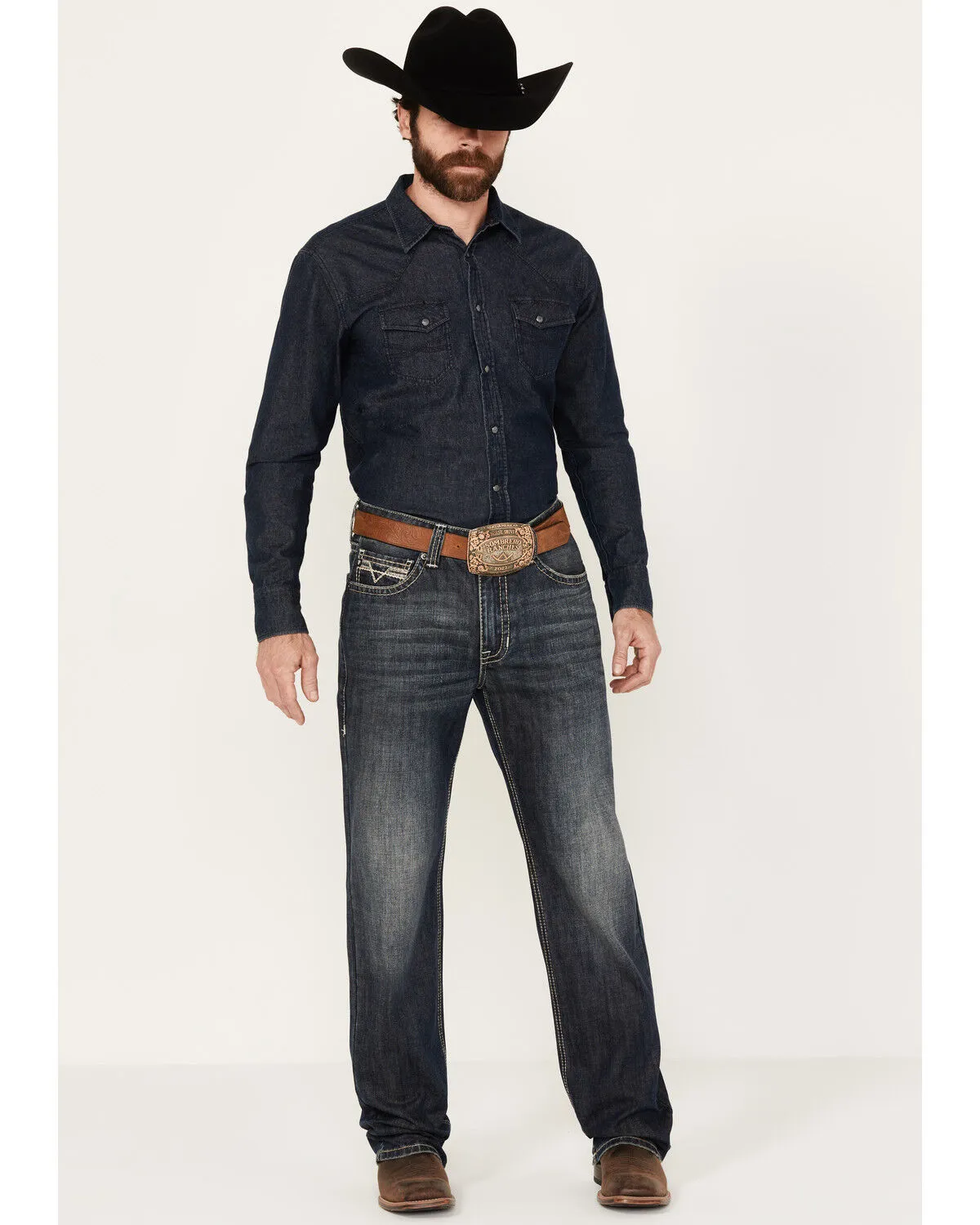 Product Name:  Rock & Roll Denim Men's Double Barrel Dark Vintage Wash Relaxed Straight Rigid Denim Jeans