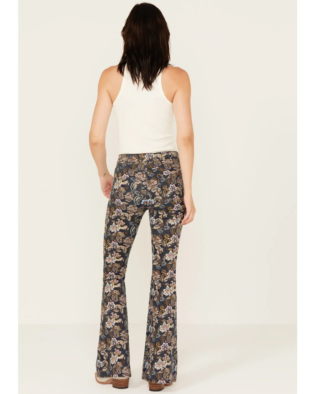 Product Name:  Rock & Roll Denim Women's Floral Print High Rise Button Bargain Bell Flare Jeans