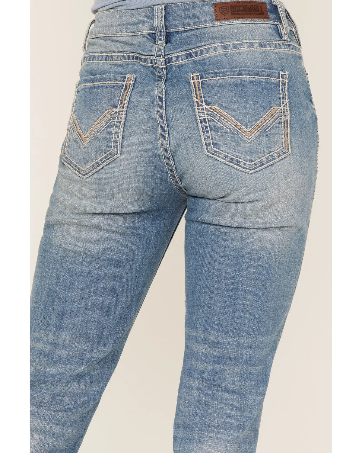 Product Name:  Rock & Roll Denim Women's Light Wash Mid Rise Straight Riding Jeans