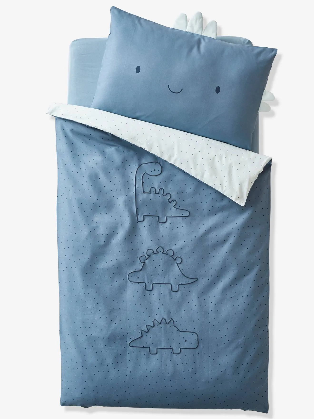 Reversible Duvet Cover for Babies, Little Dino - blue medium all over printed