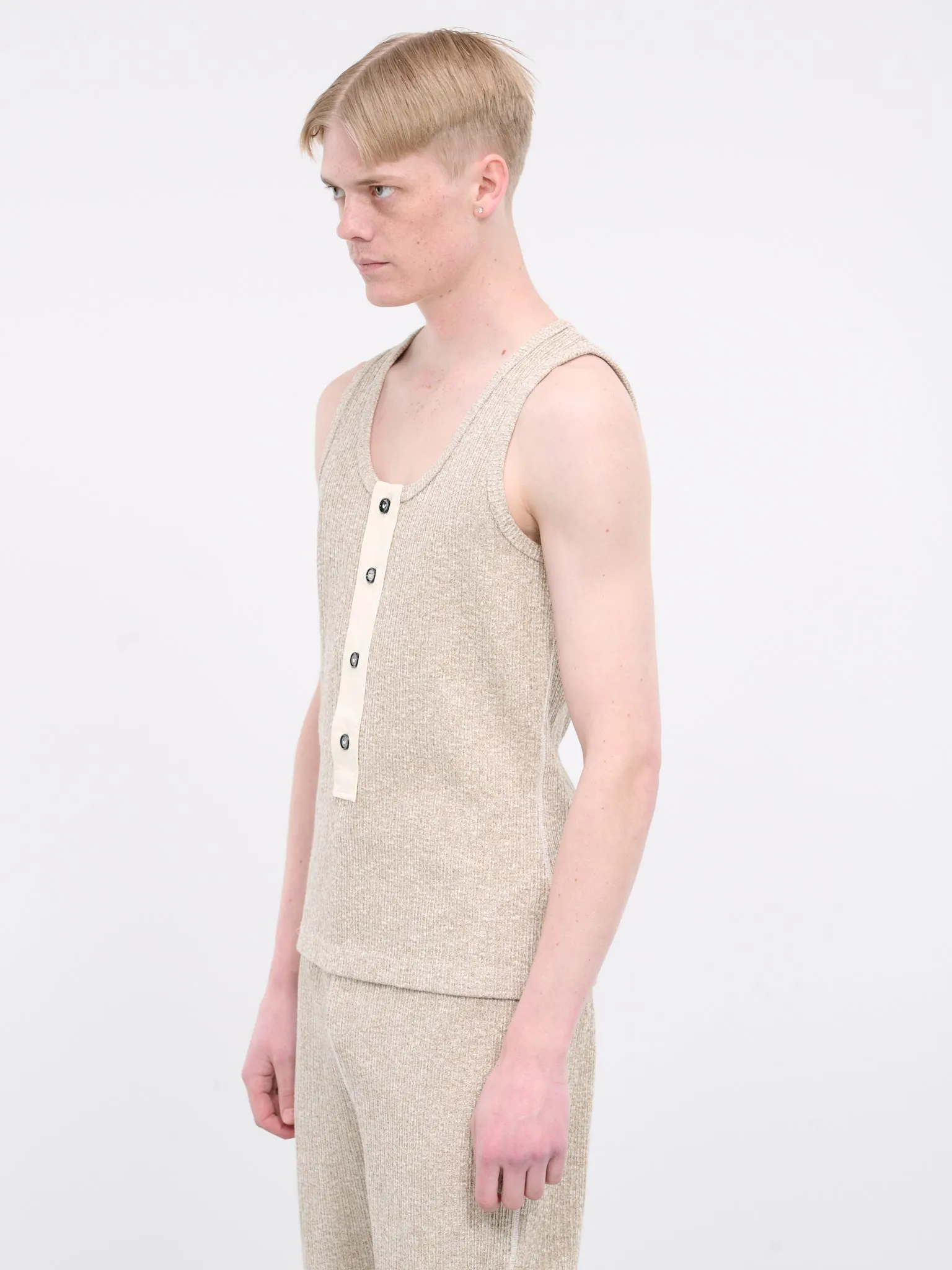 Rib-Knit Sleeveless Tank Top (779199V3WV0-2066-BEIGE-WHITE)