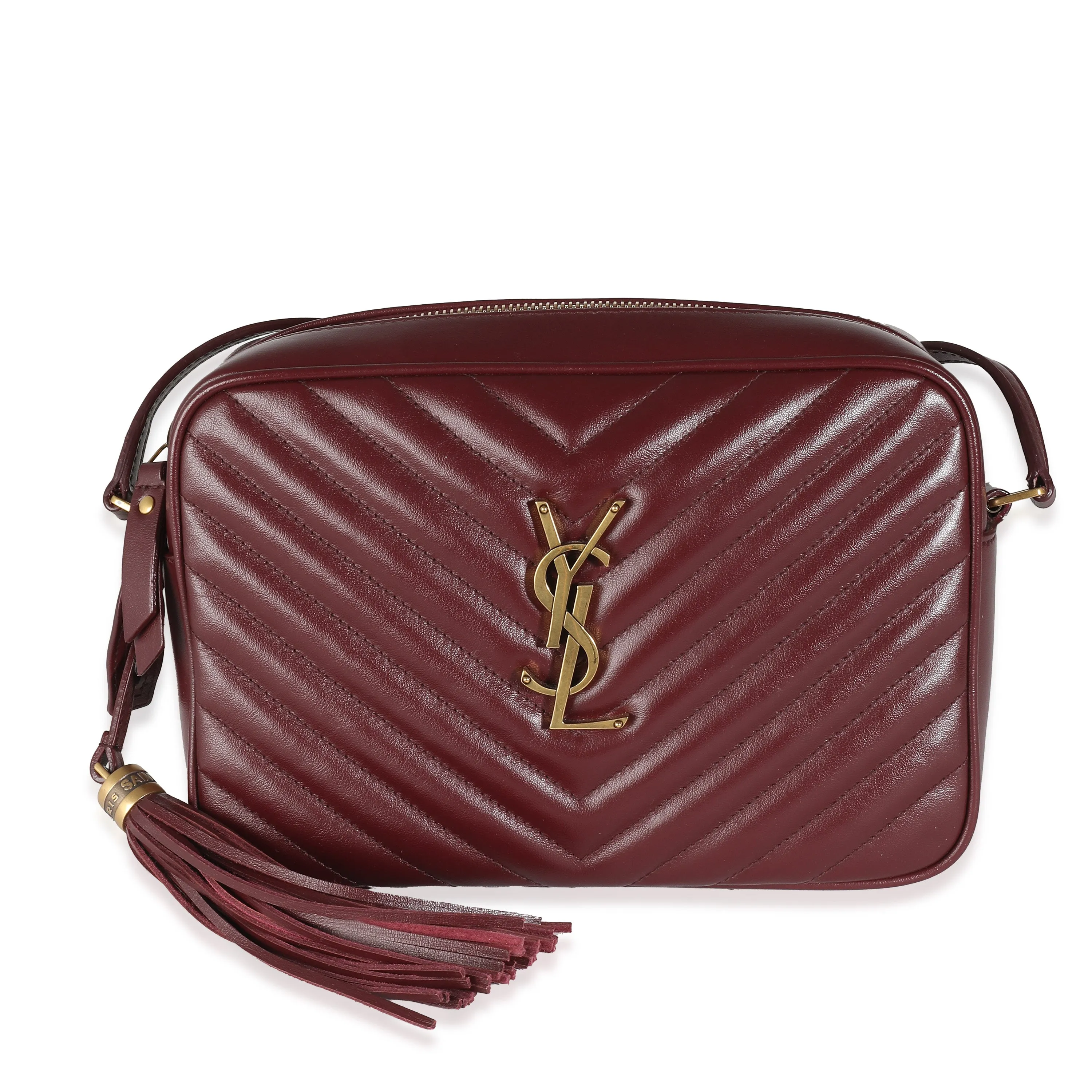 Saint Laurent Burgundy Matelasse Calfskin Lou Camera Bag