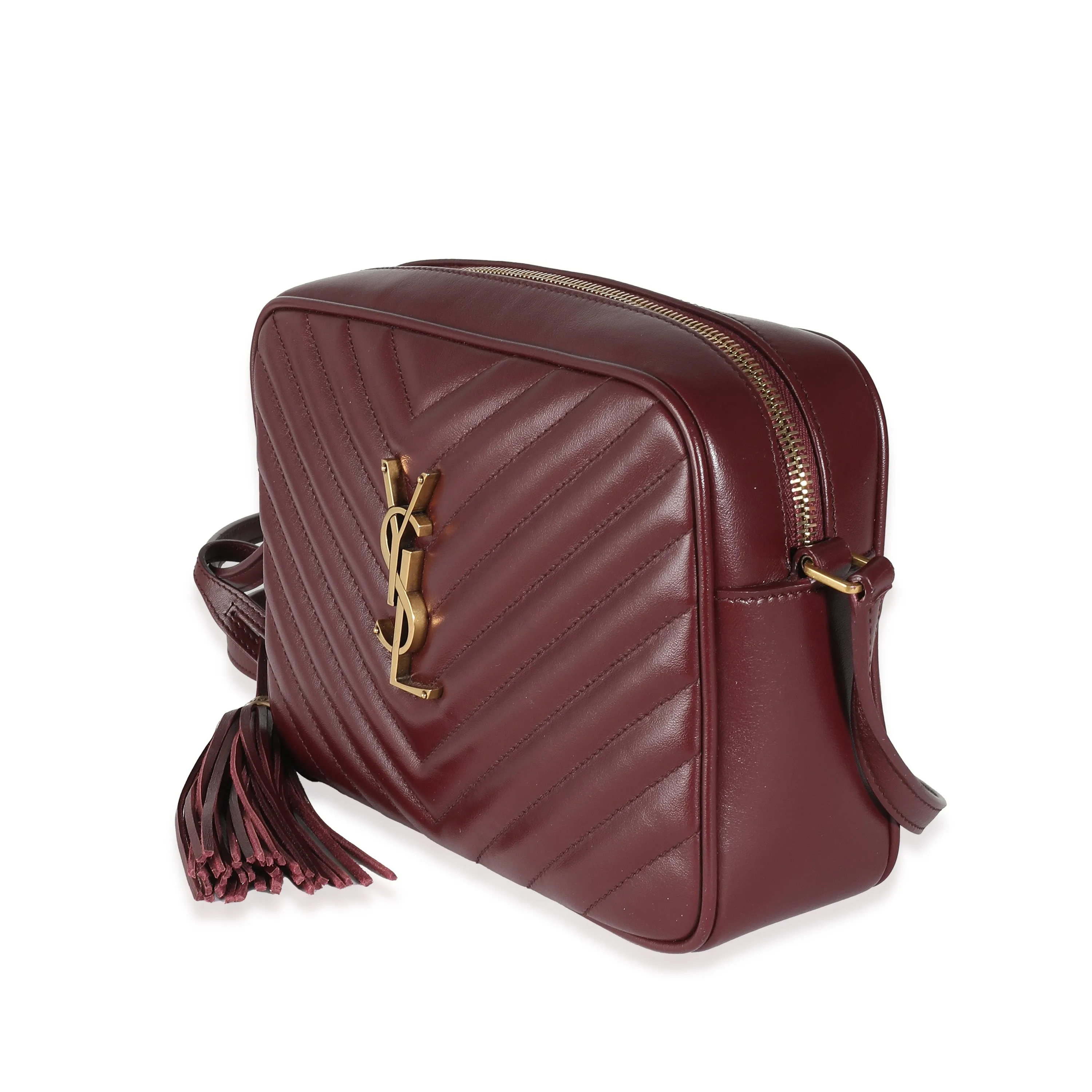 Saint Laurent Burgundy Matelasse Calfskin Lou Camera Bag