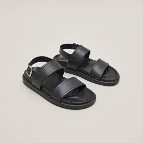 Sandals with double straps in black leather