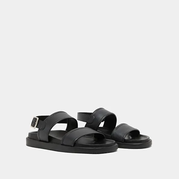 Sandals with double straps in black leather