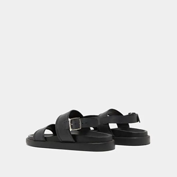 Sandals with double straps in black leather