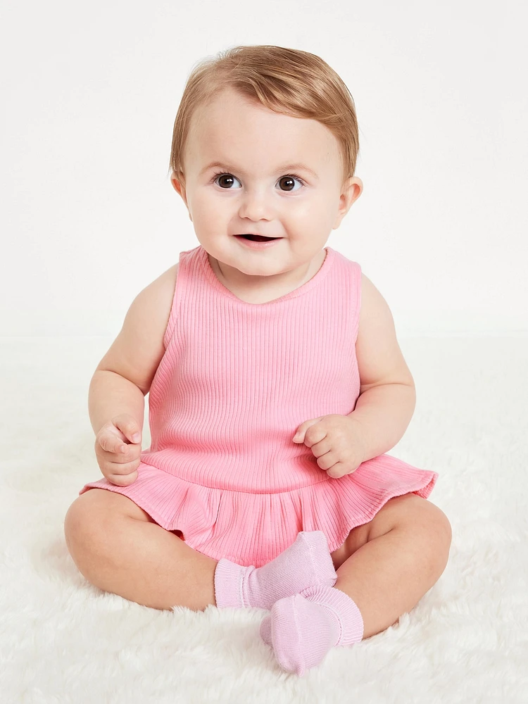 Sleeveless Ribbed Ruffle-Trim Top and Shorts Set for Baby