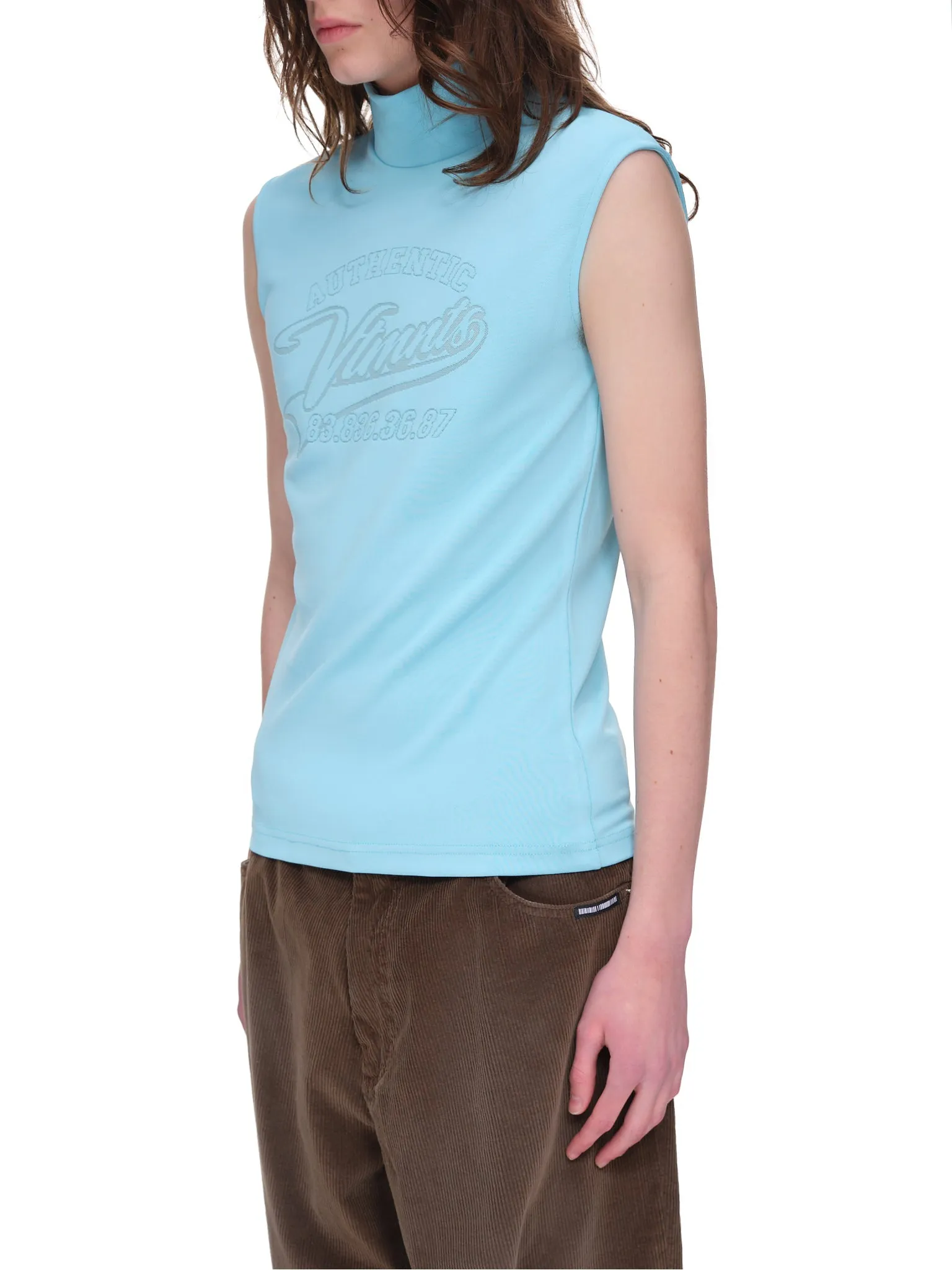 Slogan Print Sleeveless Top (VL12TR520T-LIGHT-BLUE)