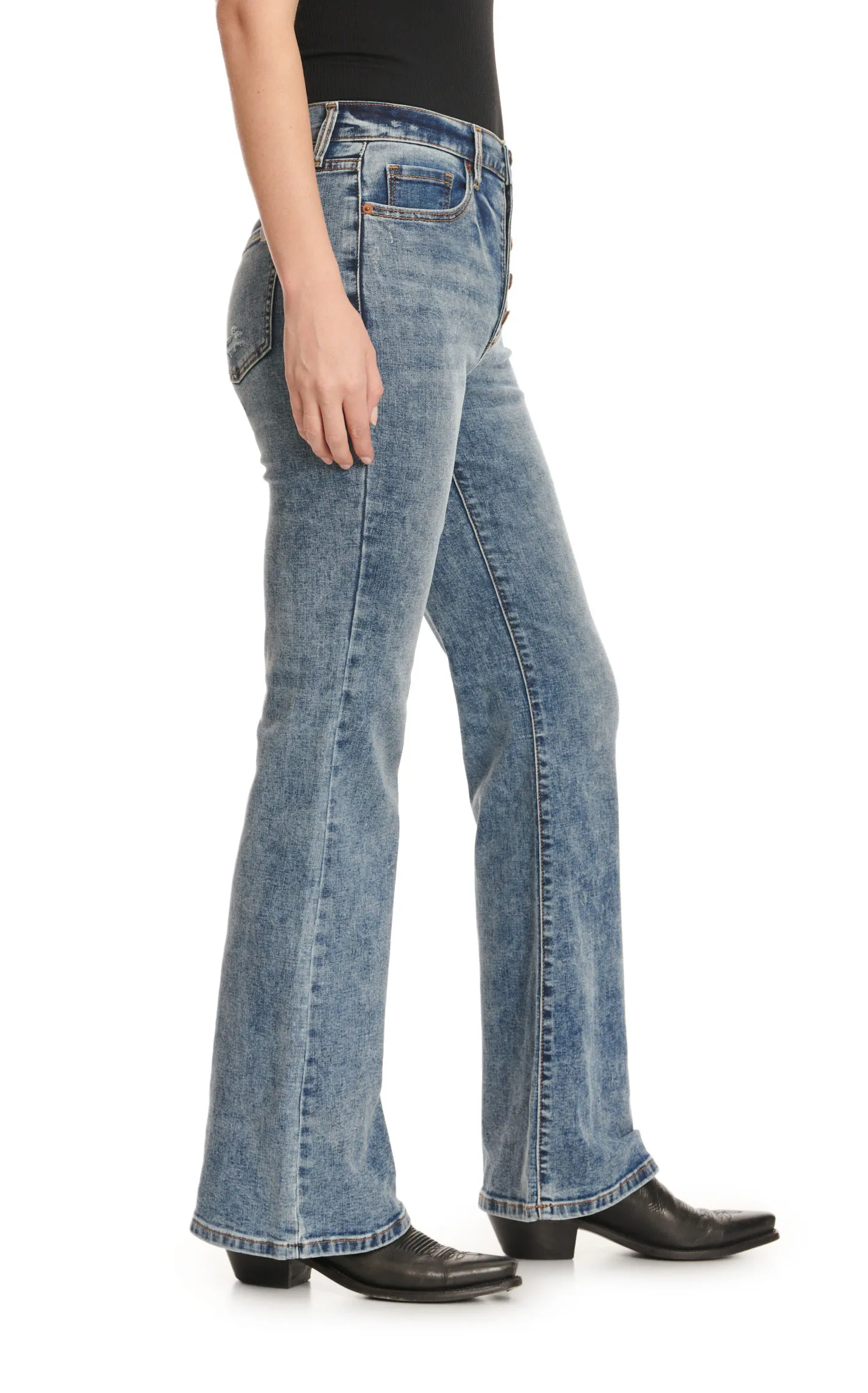 Sneak Peek Women's Medium Acid Wash High Rise Distressed Flare Leg Jeans