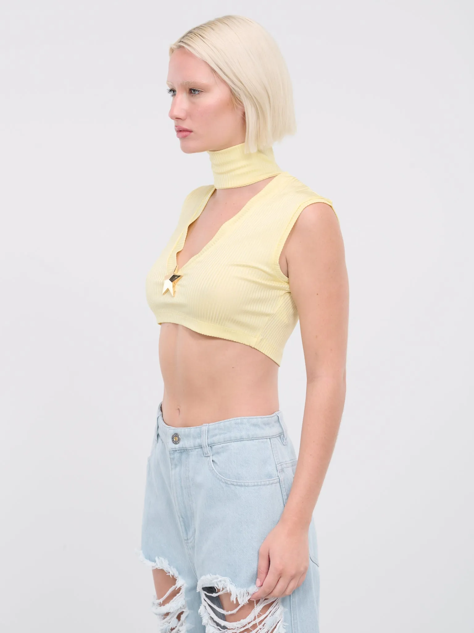 Star Stud Sleeveless Top (2401T11300-CREAM-YELLOW)