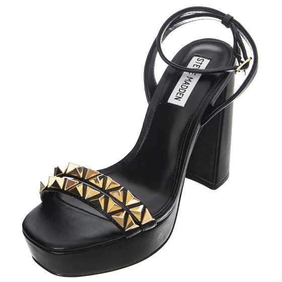 Steve Madden Womens Lockett Black / Gold Sandals