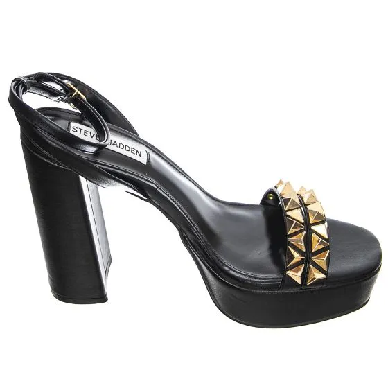 Steve Madden Womens Lockett Black / Gold Sandals