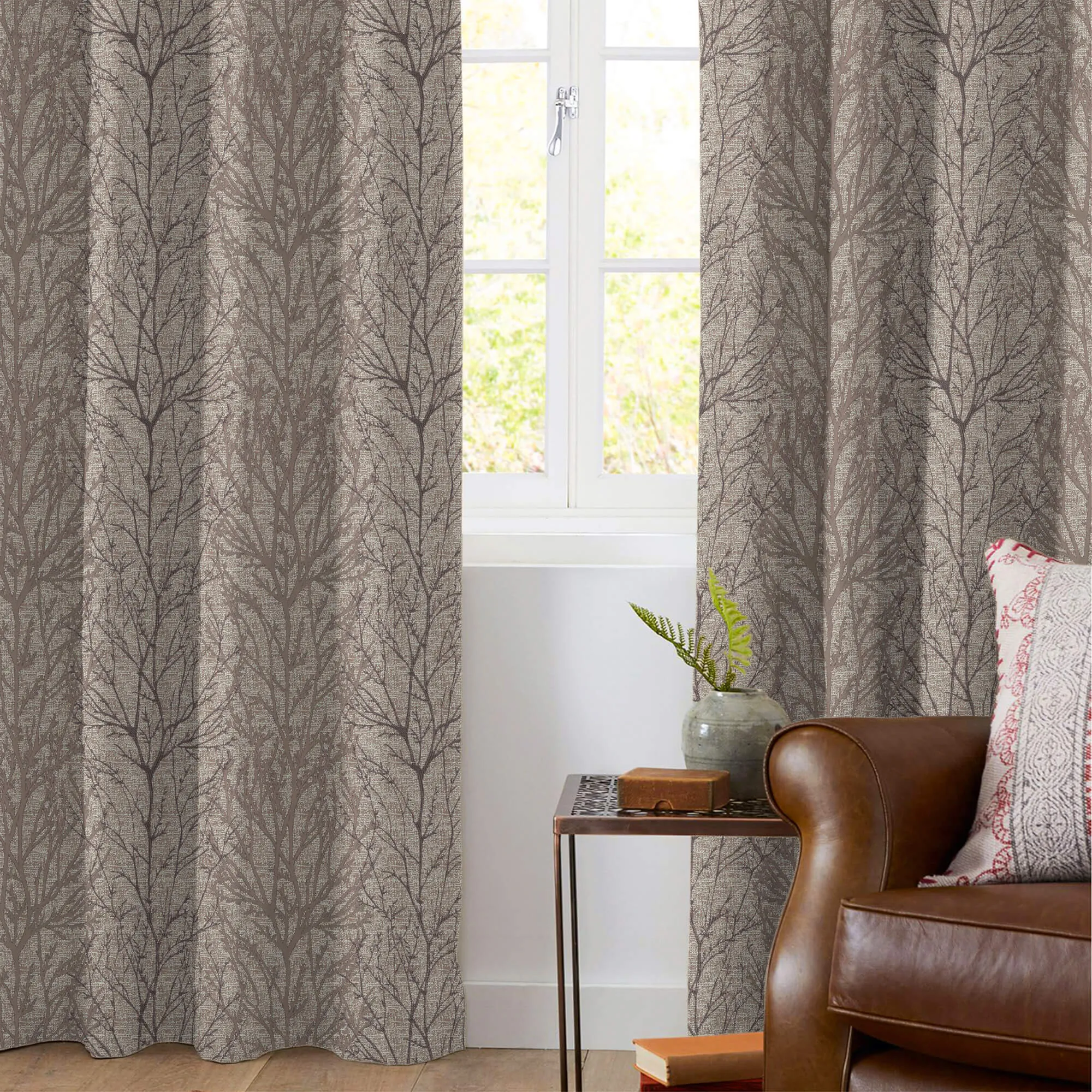 Stone Brown Abstarct Pattern Jacquard Premium Curtain Fabric (Width 48 Inches)