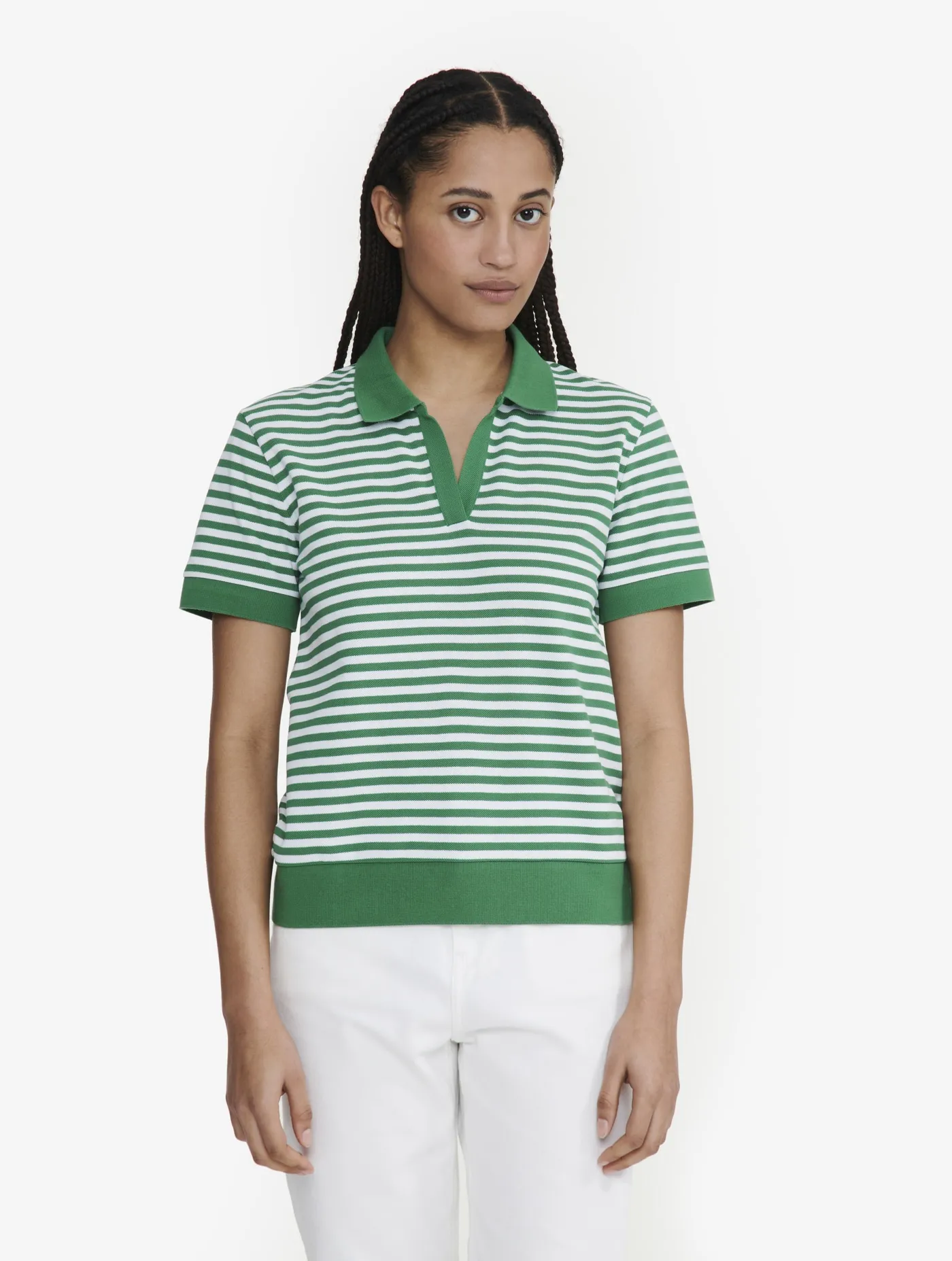 Striped short-sleeved polo shirt