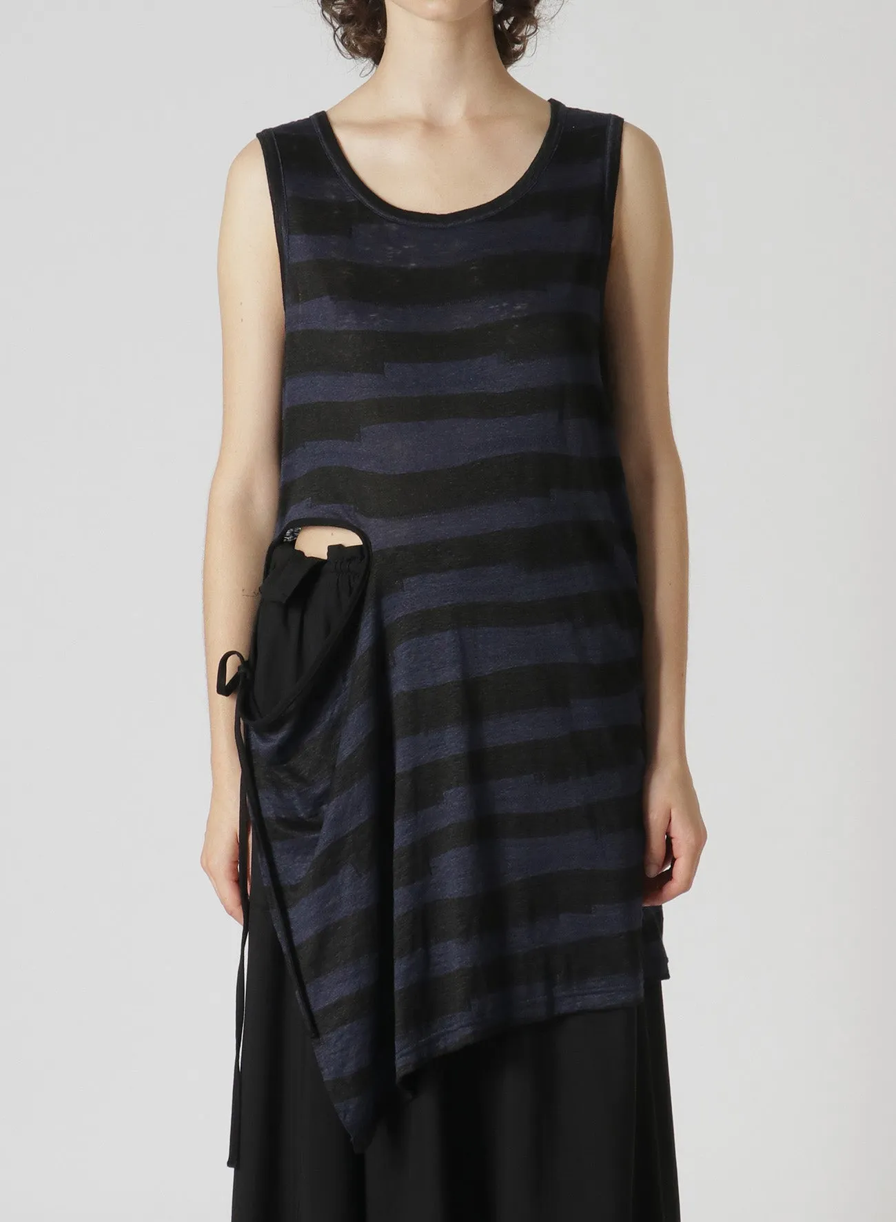 STRIPED SLEEVELESS TOP WITH RIGHT SLASH