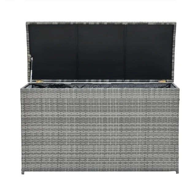 Teamson Home Wicker 154 Gallon Outdoor Deck Box for Cushions Storage, Gray