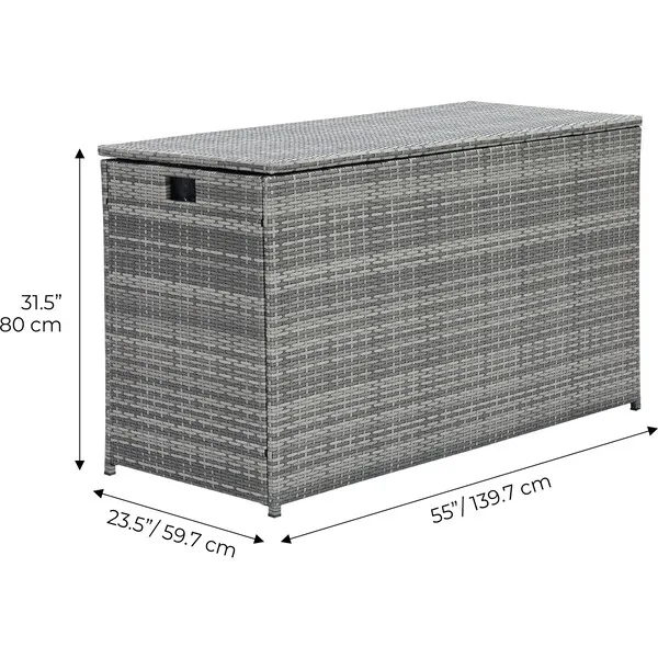 Teamson Home Wicker 154 Gallon Outdoor Deck Box for Cushions Storage, Gray