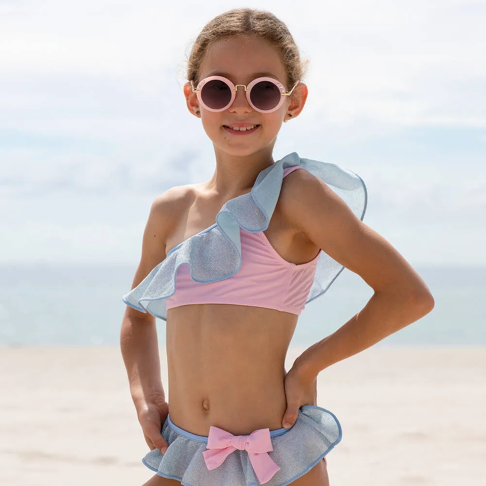 Teen Girls Pink Ruffle Bikini