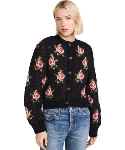 THE GREAT. The Carousel Cardigan Black Heirloom Rose 1