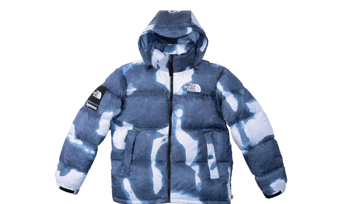 The North Face Bleached Denim Print Nuptse Jacket Blue