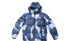 The North Face Bleached Denim Print Nuptse Jacket Blue