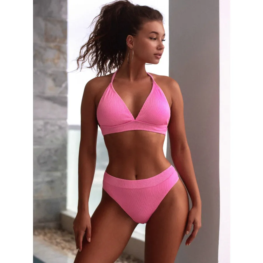 Tied Halter Neck Bikini Set