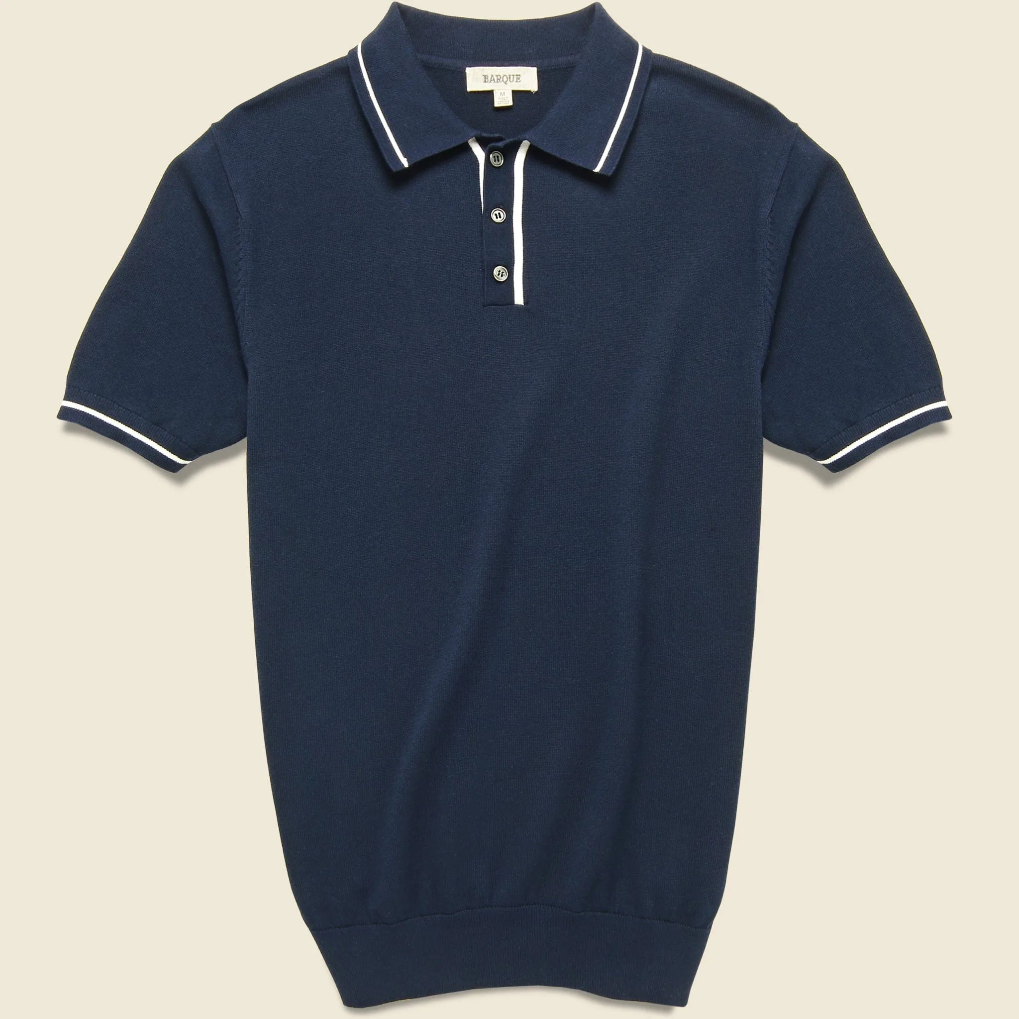 Tipped Collar Knit Polo - Navy