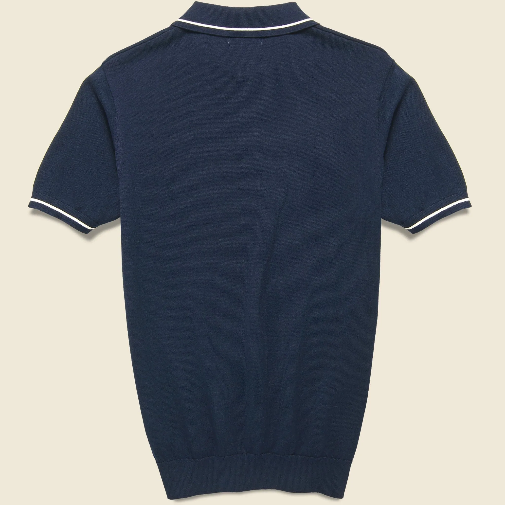 Tipped Collar Knit Polo - Navy