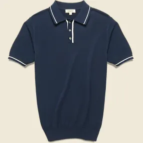 Tipped Collar Knit Polo - Navy