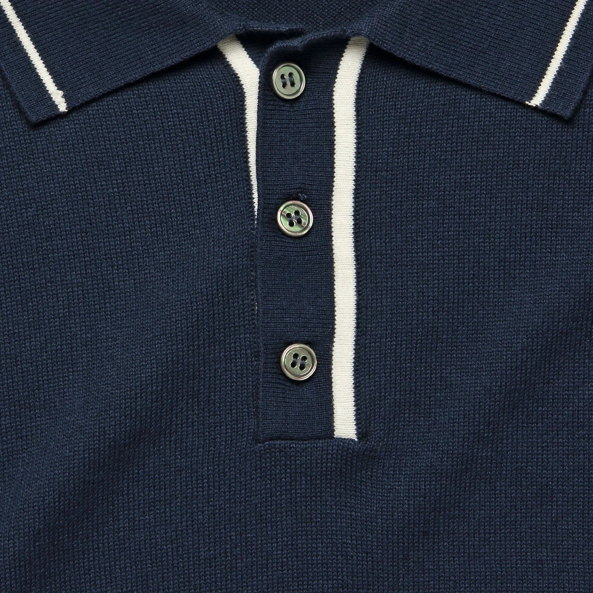 Tipped Collar Knit Polo - Navy