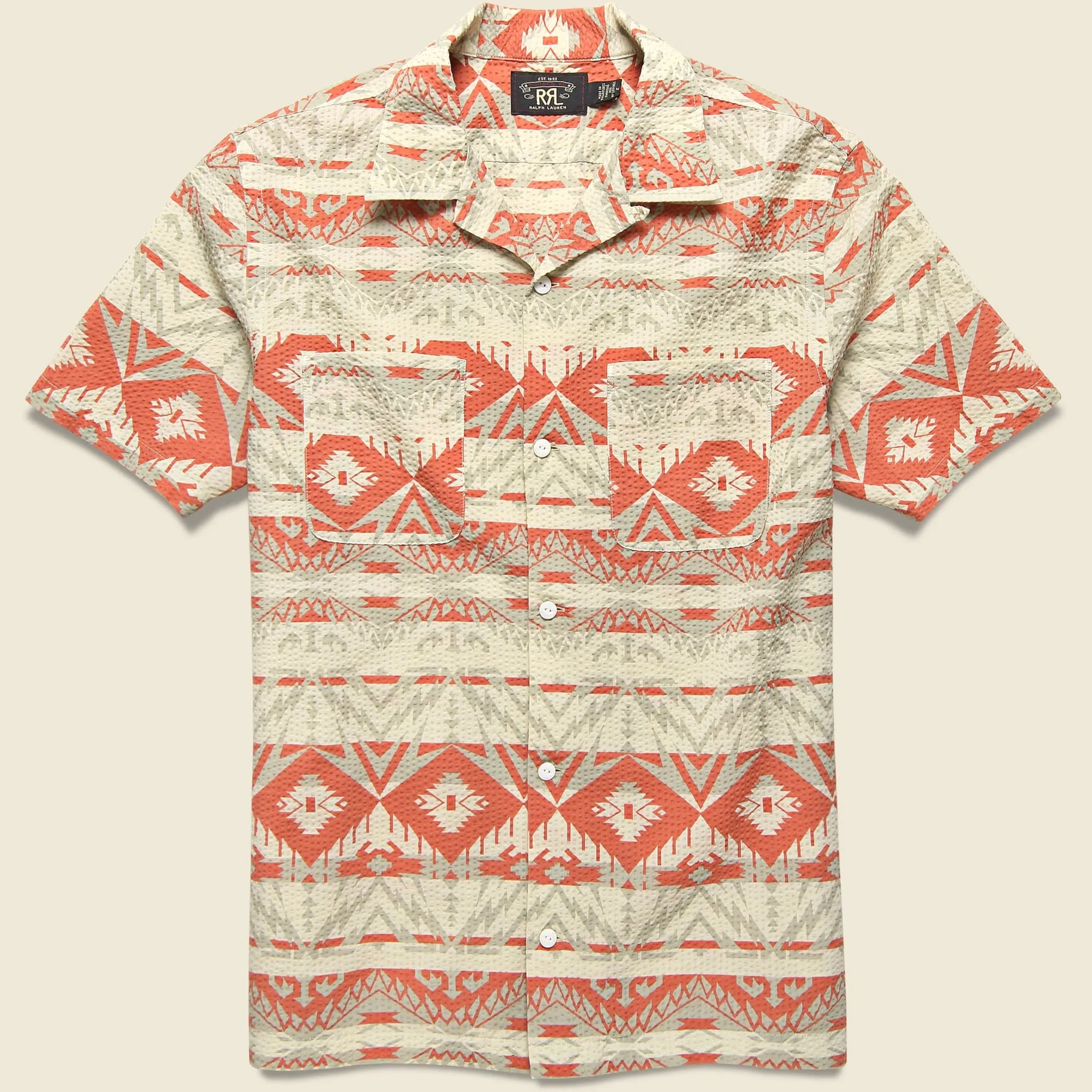 Trade Blanket Seersucker Camp Shirt - Cream/Coral